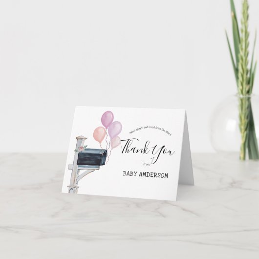 ベビーシャワー通販ピンクバルーンありがとう ノートカード (正面)