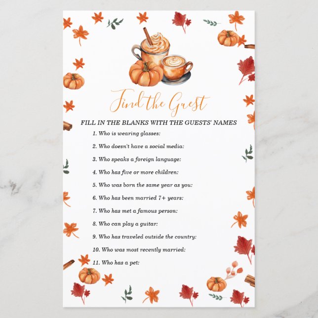 ベビーシャワー醸造カボチャのスパイスがゲストを見つける (正面)