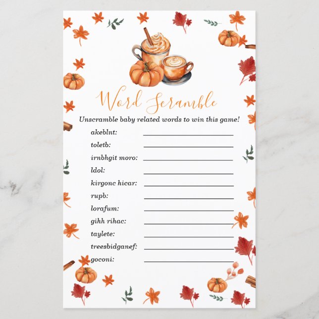 ベビーシャワー醸造カボチャのスパイスワードスクランブル (正面)