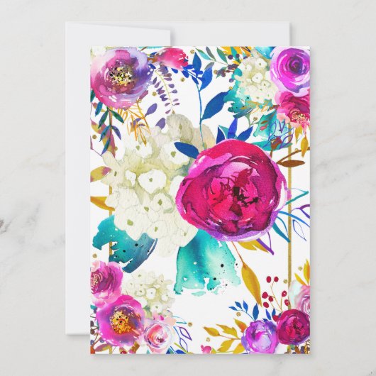 ベビーシャワー金ゴールドはっきりしたスクリプトウォーター色フローラ 招待状 (裏面)