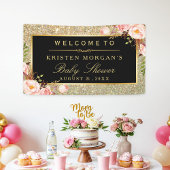 ベビーシャワー金ゴールドグリッタースパークルピンクフローラ 横断幕