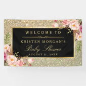 ベビーシャワー金ゴールドグリッタースパークルピンクフローラ 横断幕 (横)