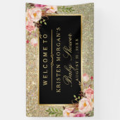 ベビーシャワー金ゴールドグリッタースパークルピンクフローラ 横断幕 (縦)