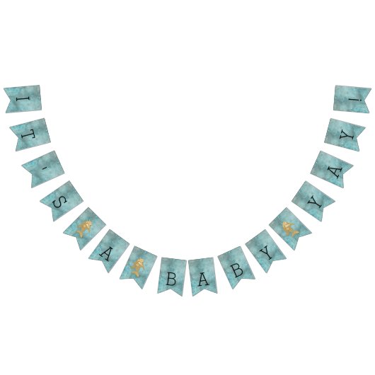 ベビーシャワー金ゴールドドルフィンベビー、アゲハチョウバナー バンティングフラッグ (全)