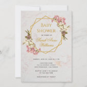 ベビーシャワー金ゴールドピンクの蘭フローラ幾何学模様 招待状 (正面)