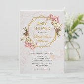ベビーシャワー金ゴールドピンクの蘭フローラ幾何学模様 招待状 (スタンド正面)