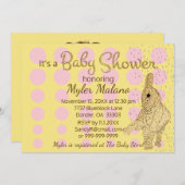 ベビーシャワー金ゴールドピンクベビーゾウ 招待状 (正面/裏面)