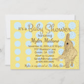 ベビーシャワー金ゴールドブルーベビーエレファントブルー 招待状 (正面)