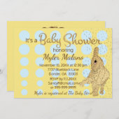 ベビーシャワー金ゴールドブルーベビーエレファントブルー 招待状 (正面/裏面)