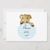 ベビーシャワー金ゴールドブルーホワイトベビーゾウ 招待状 (裏面)