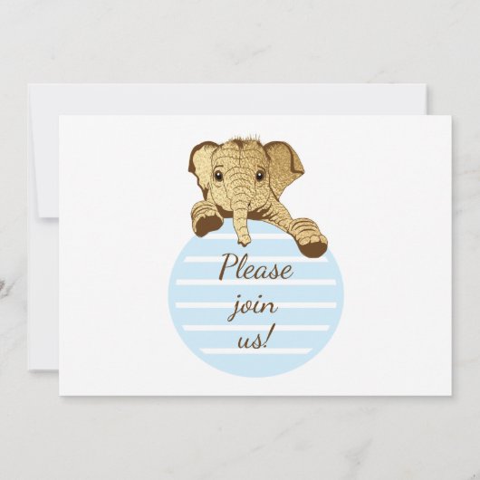 ベビーシャワー金ゴールドブルーホワイトベビーゾウ 招待状 (裏面)