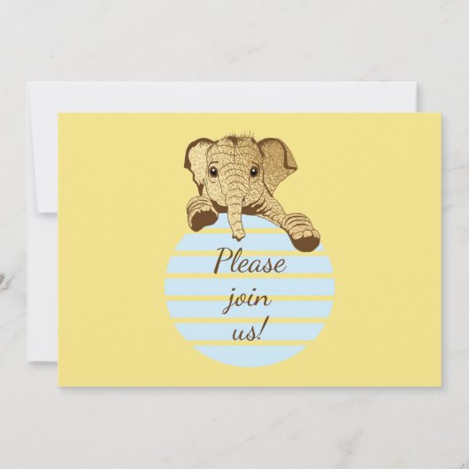 ベビーシャワー金ゴールドベビーエレファントブルー 招待状 (裏面)