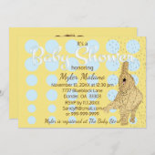 ベビーシャワー金ゴールドベビーエレファントブルー 招待状 (正面/裏面)