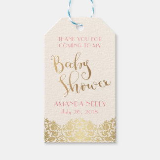 ベビーシャワー金ゴールド及びピンクラベル ギフトタグ