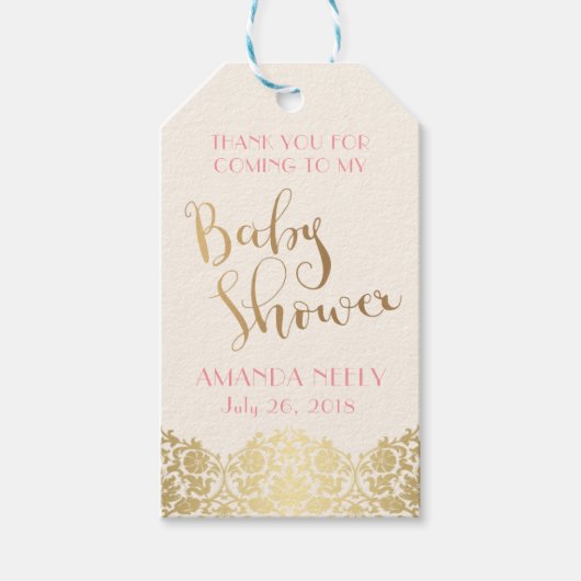 ベビーシャワー金ゴールド及びピンクラベル ギフトタグ (正面)