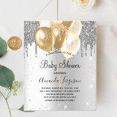 ベビーシャワー銀金ゴールドバルーン予算の招待 チラシ