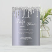 ベビーシャワー銀金属グリッタードリップボーイ 招待状 (スタンド正面)