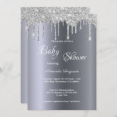 ベビーシャワー銀金属グリッタードリップボーイ 招待状 (正面/裏面)