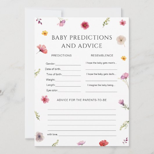 ベビーシャワー開花ベビー予測ゲームカード 招待状 (正面)