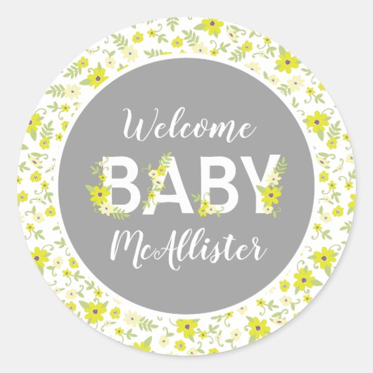 ベビーシャワー開花ヴィンテージ男女兼用花 ラウンドシール (正面)