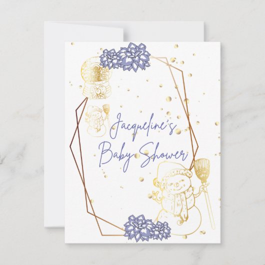 ベビーシャワー雪だるまパープルテーマ招待状カード ノートカード (正面)