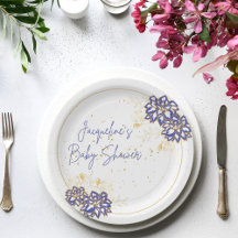 ベビーシャワー雪だるまパープルテーマ紙プレート