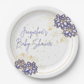 ベビーシャワー雪だるまパープルテーマ紙プレート ペーパープレート (正面)