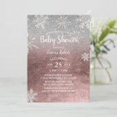 ベビーシャワー雪モダン片バラ金ゴールド&シルバー 招待状 (スタンド正面)