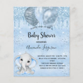 ベビーシャワー青い象の男の子の予算招待 チラシ (正面)