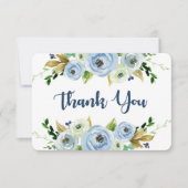 ベビーシャワー青の水彩フローラサンキューカード サンキューカード (正面)