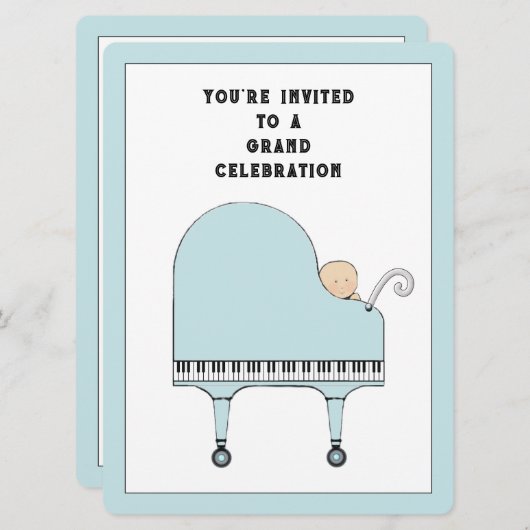 ベビーシャワー音楽テーマ 招待状 (正面/裏面)