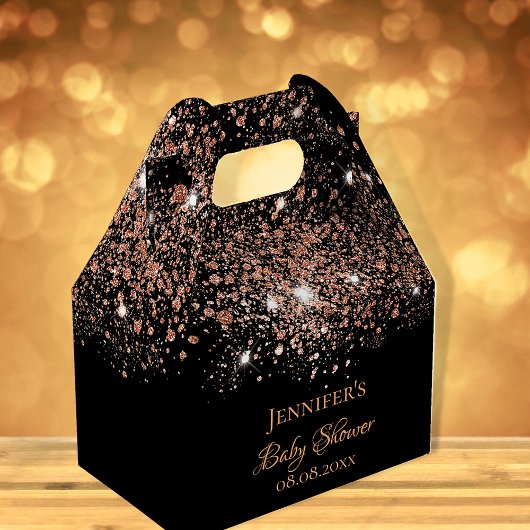 ベビーシャワー黒バラ金ゴールドグリッター名感謝していあなた フェイバーボックス