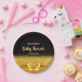 ベビーシャワー黒金ゴールドエレガントモノグラム名 ペーパープレート (パーティー)