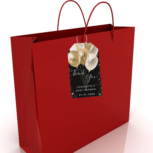 ベビーシャワー黒金ゴールドグリッターバ感謝していルーンユー ギフトタグ