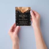 ベビーシャワー黒金ゴールドグリッター予算の招待 チラシ (手)