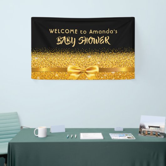 ベビーシャワー黒金ゴールドモノグラム歓迎 横断幕 (トレードショー)