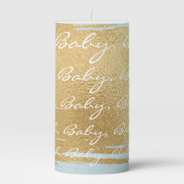 ベビーシャワー3 x 6"ピラーキャンドルクラシック金ゴールド/青