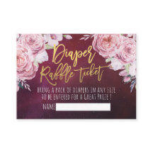 ベビーシャワー おむつラッフルチケット ボヘミアンフラワーレッド