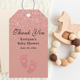 ベビーシャワー お礼 素敵なピンクのグリッター ギフトタグ
