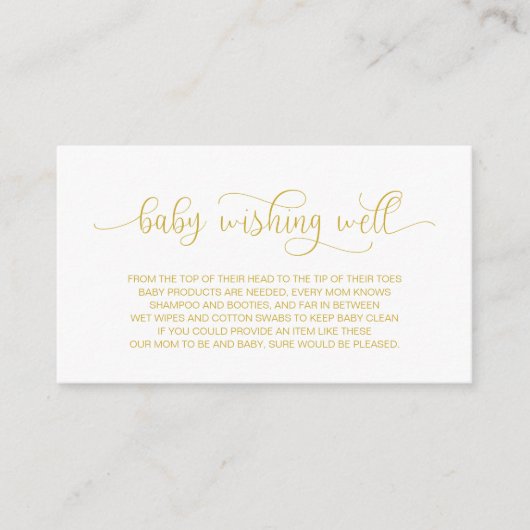 ベビーシャワー、お願い、手書き金ゴールド エンクロージャーカード (正面)