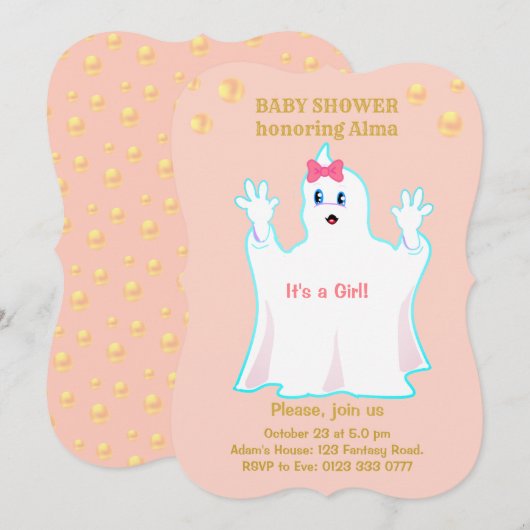 ベビーシャワー かわいいおばけの招待状 招待状 (正面/裏面)