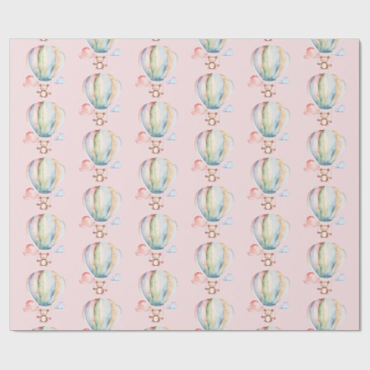 ベビーシャワー、かわいいテディベアとホットエアバルーン ラッピングペーパー (フラット)