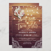 ベビーシャワー　かわいい双子の女の子　お花　木 招待状 (正面/裏面)