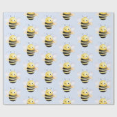 ベビーシャワー、かわいい水色ビーデザイン ラッピングペーパー (フラット)