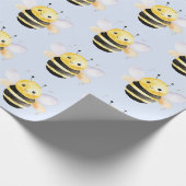 ベビーシャワー、かわいい水色ビーデザイン ラッピングペーパー (角)