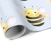 ベビーシャワー、かわいい水色ビーデザイン ラッピングペーパー (ロールコーナー)