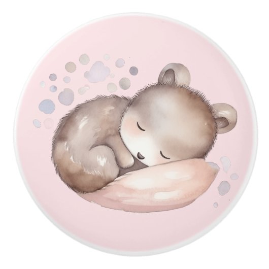 ベビーシャワー、かわいい眠りテディベア セラミックノブ (正面)