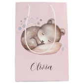 ベビーシャワー、かわいい眠りテディベア ミディアムペーパーバッグ (正面)