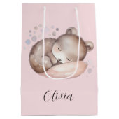 ベビーシャワー、かわいい眠りテディベア ミディアムペーパーバッグ (裏面)