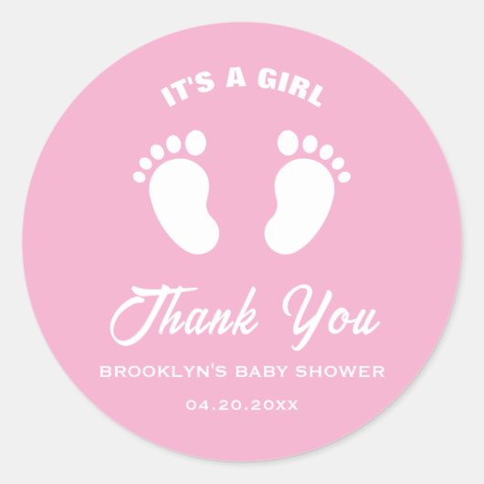 ベビーシャワー かわいい おしゃれ 女の子 ピンク 白 足 ラウンドシール (正面)